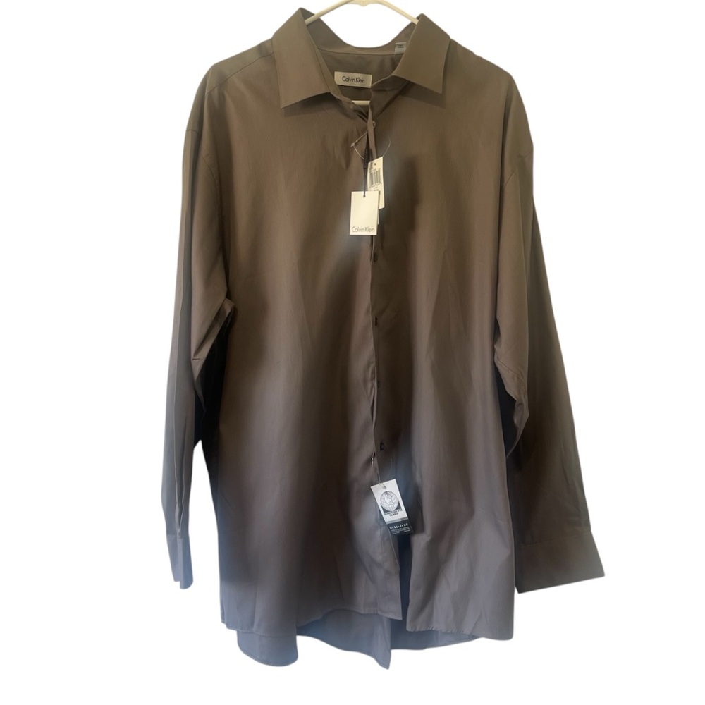 NWT Calvin Klein Dress Shirt Size 18 34/35 Pecan Regular Fit Pima Long Sleeve